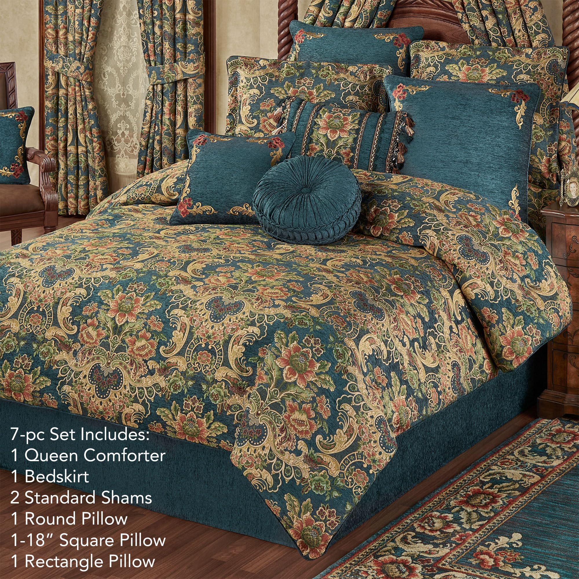 Amazon.com: Casanova Chateau Luxury Bedding | Dark Teal Chenille
